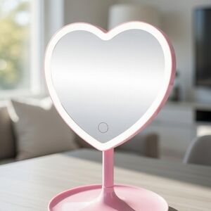 Heart-Shaped LED Vanity Mirror New With Hair Accessories Pastel To Match